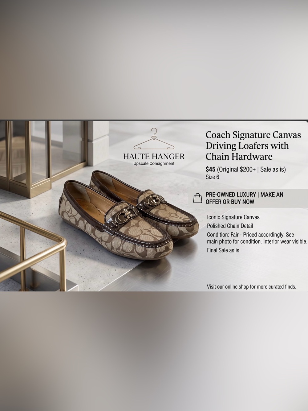 Coach Brown Signature Canvas Loafers fit like size 7